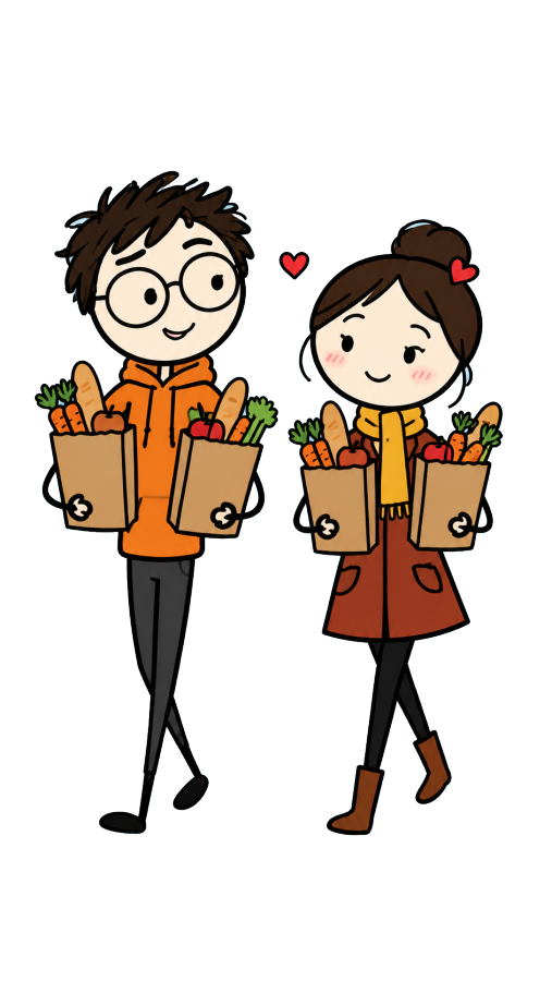 Honey and Pumpkin carrying grocery bags